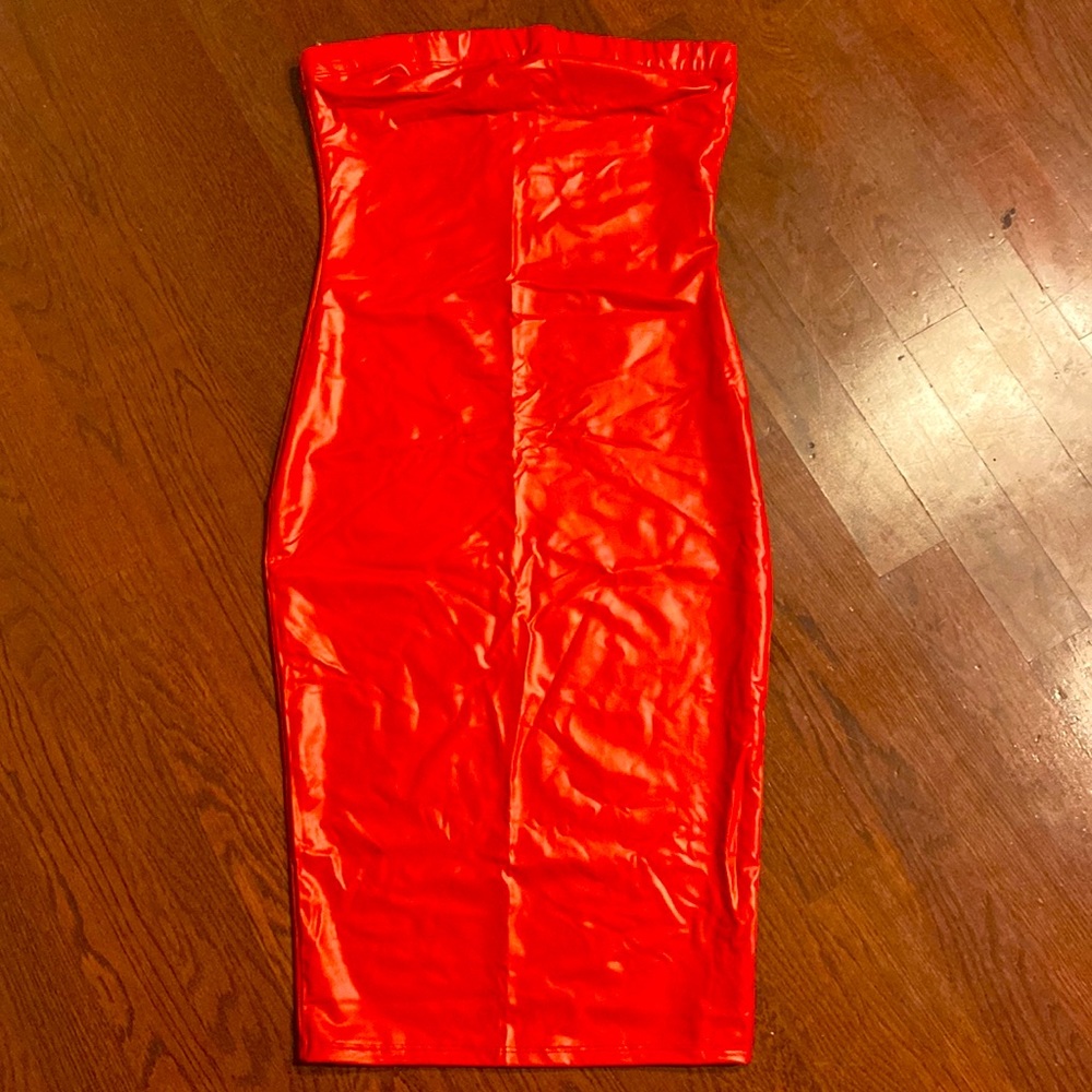 Latex 🔥 Fire Red Body Con (Tube) Strapless Dress
